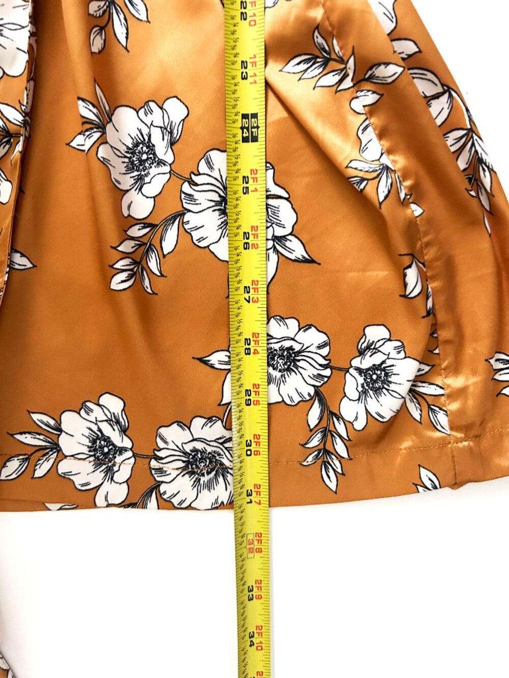 Z Supply Floral Satin Kimono Robe XS/S Mustard Gold Boho Tie Waist Loungewear - Picture 7 of 10